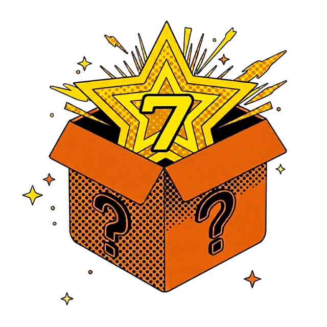 Lucky7Box logo: a mystery box bursting open with a golden 7 star